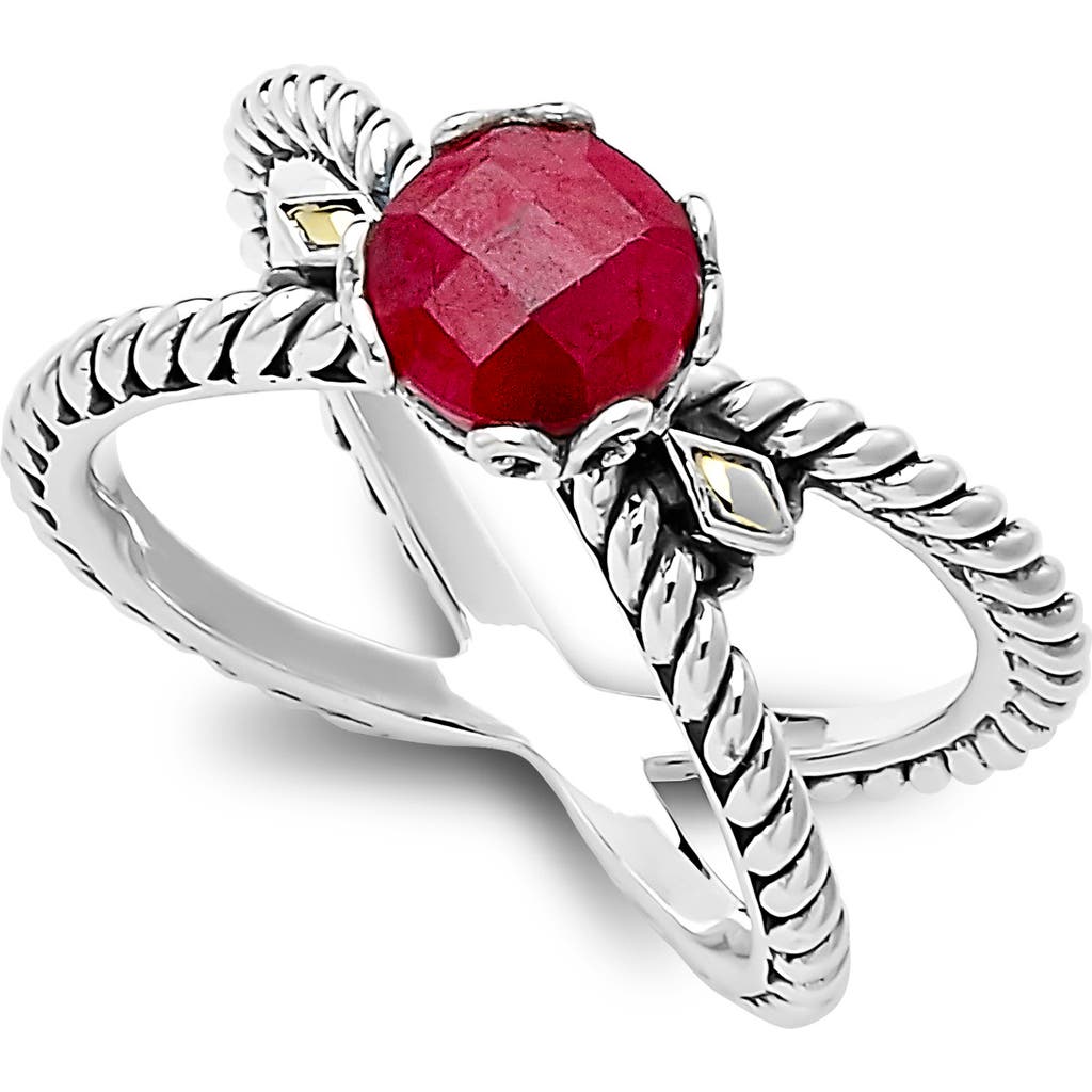 Samuel B. Two-tone X Crossover Band Ring In Ruby