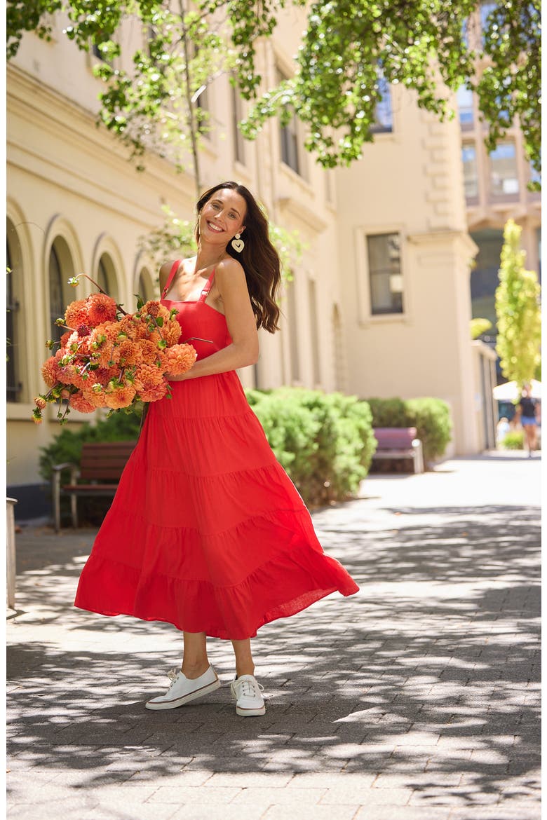 Gelato Tiered Fit & Flare Maxi Dress, Alternate, color, POPPY RED