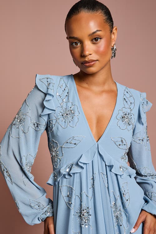 Coast Embellished Flower Georgette Midi Dress In Blue