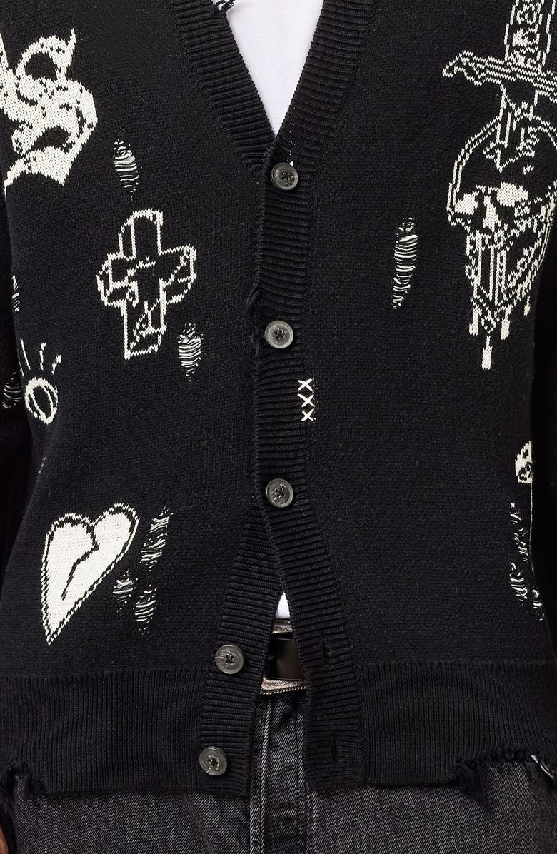 AllSaints Caledon Jacquard Cardigan, Alternate, color, Black/ Chalk White