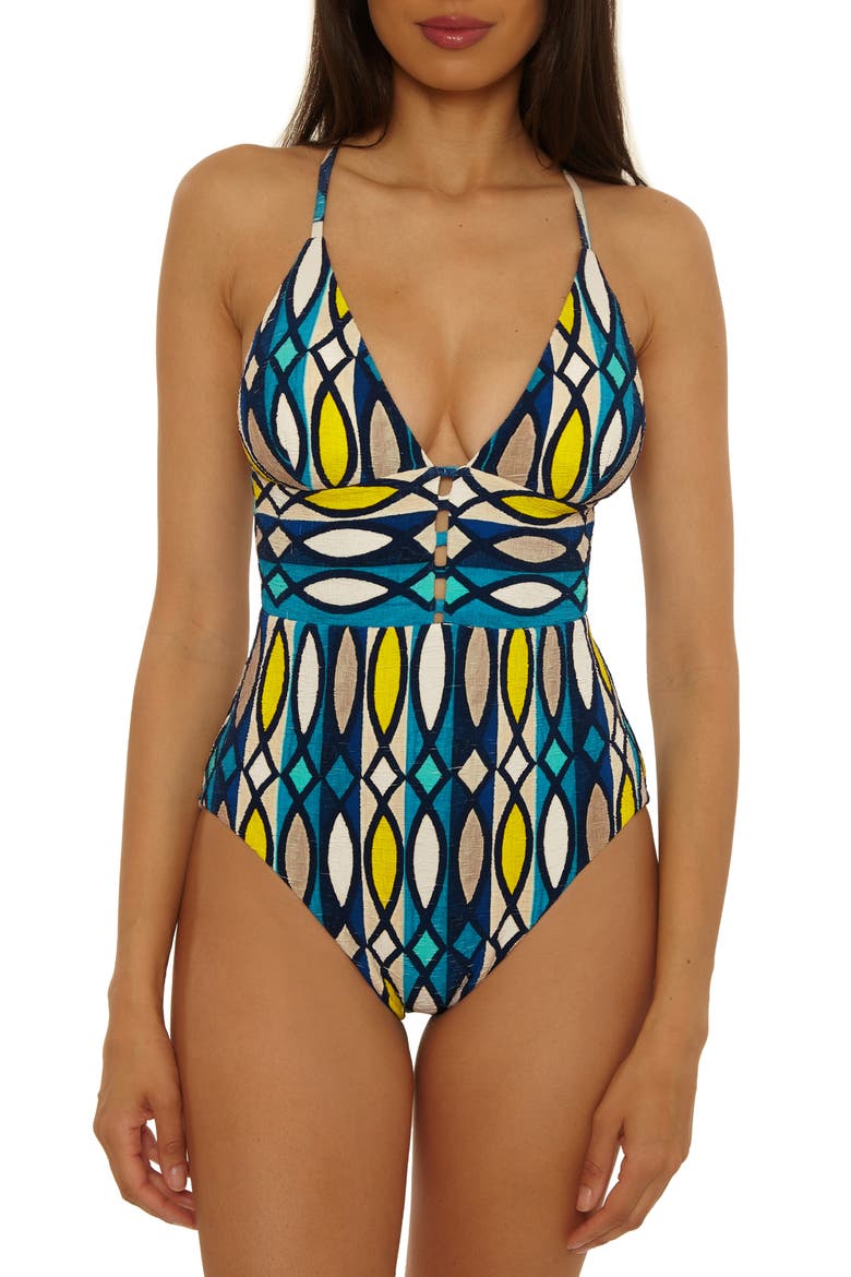 Paros Empire Waist One-Piece Swimsuit, Main, color, MULTI