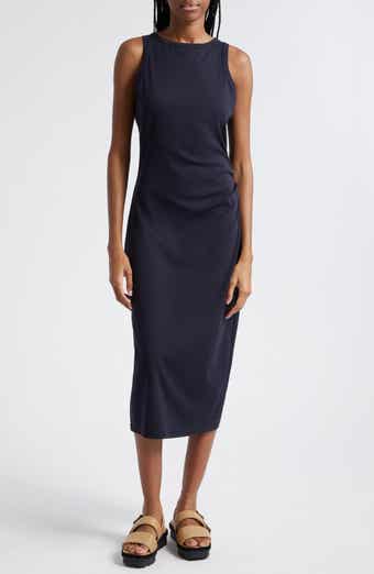 Vince Side Drape Stretch Cotton Midi Dress