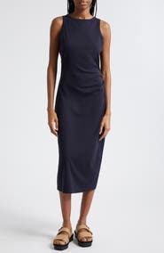 Vince Side Drape Stretch Cotton Midi Dress