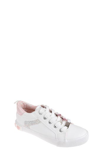 Bebe Little Girls Low Top With Rhinestones Beads And Plate Sneakers In White