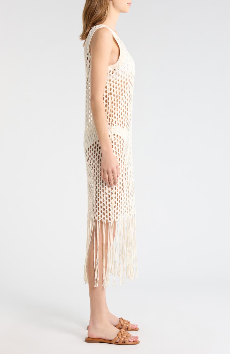 Nordstrom Fringe Open Stitch Cover-Up Dress, Alternate, color, Natural
