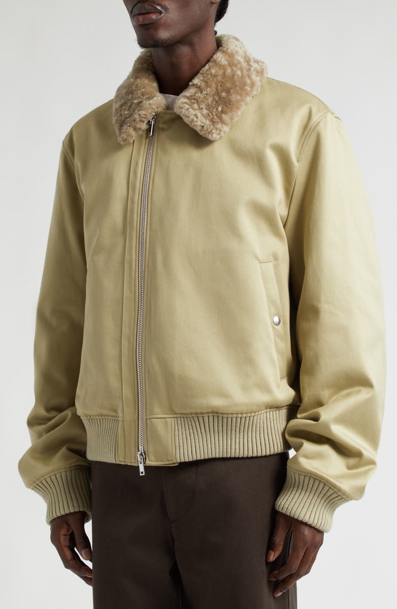 Burberry Cotton Sateen Bomber Jacket with Genuine Shearling Collar, Alternate, color,