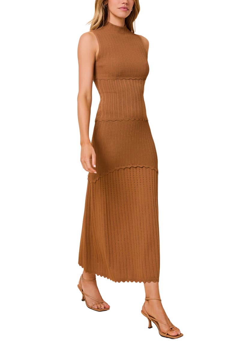 Amara Mock Neck Pointelle Knit Top, Alternate, color, CAMEL
