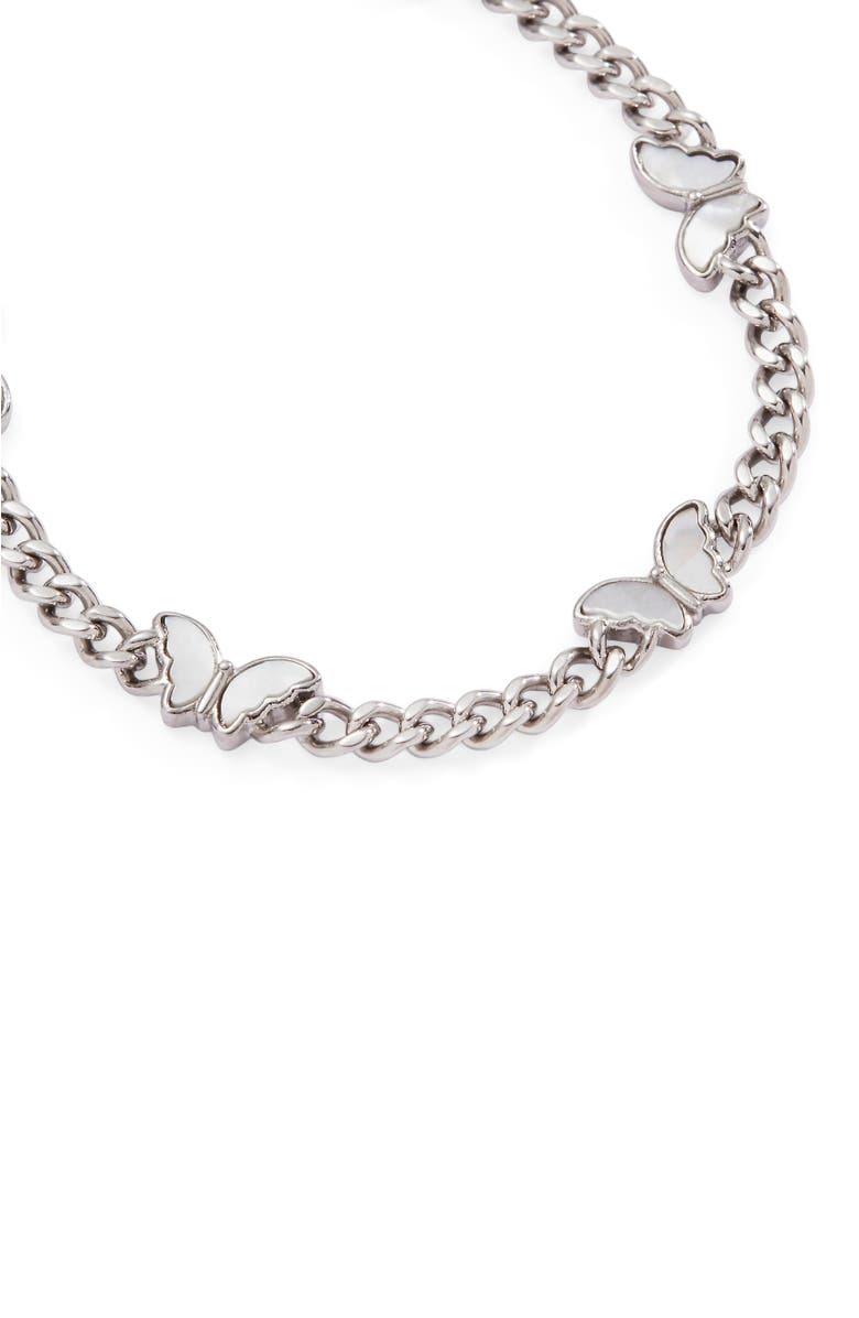 Alex and Ani Butterfly Curb Chain Bracelet, Alternate, color, Silver