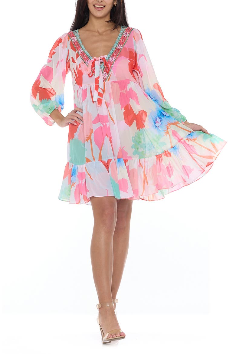 Floral Long Sleeve Babydoll Dress, Main, color, PINK