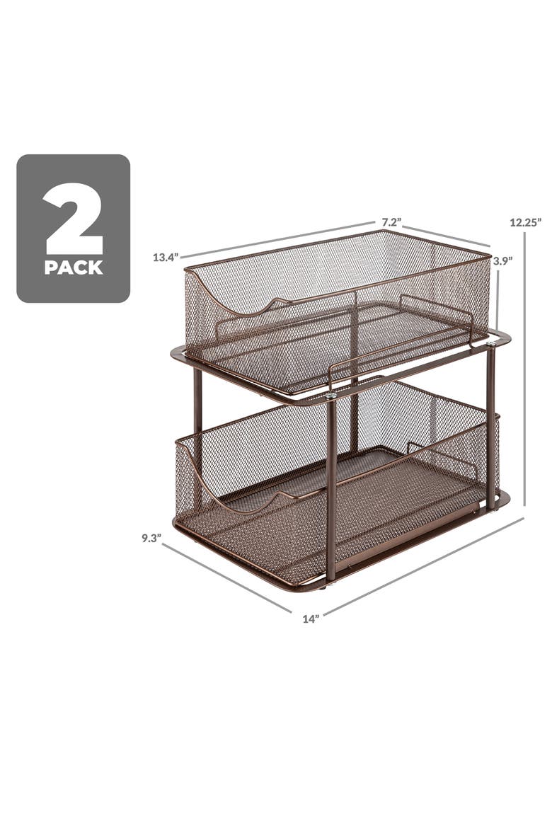 2-Pack 2 Tier Mesh Sliding Drawer Organizer Baskets, Alternate, color, BROWN