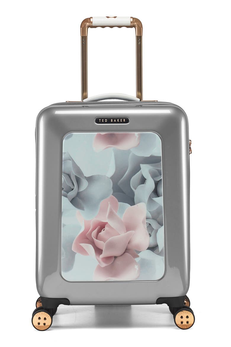 'Small Porcelain Rose' Four Wheel Suitcase, Main, color, SILVER