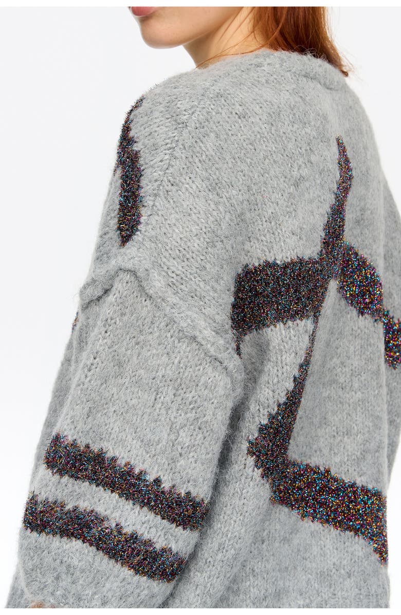 Bimba y Lola Light Gray Tinsel Balloon Sweater, Alternate, color, Light Grey