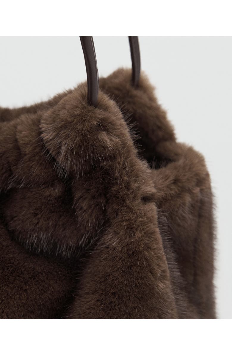 MANGO Faux Fur Shoulder Bag, Alternate, color, Chocolate