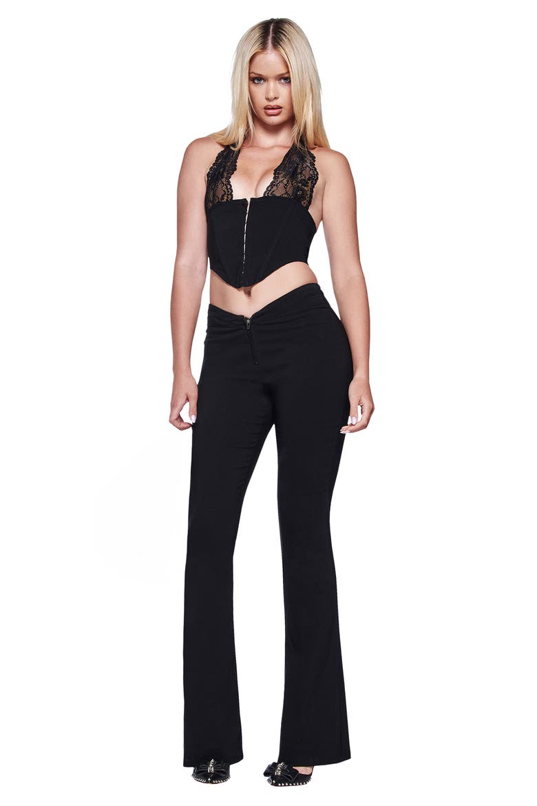 Ellena Lace Trim Corset Top, Alternate, color, BLACK
