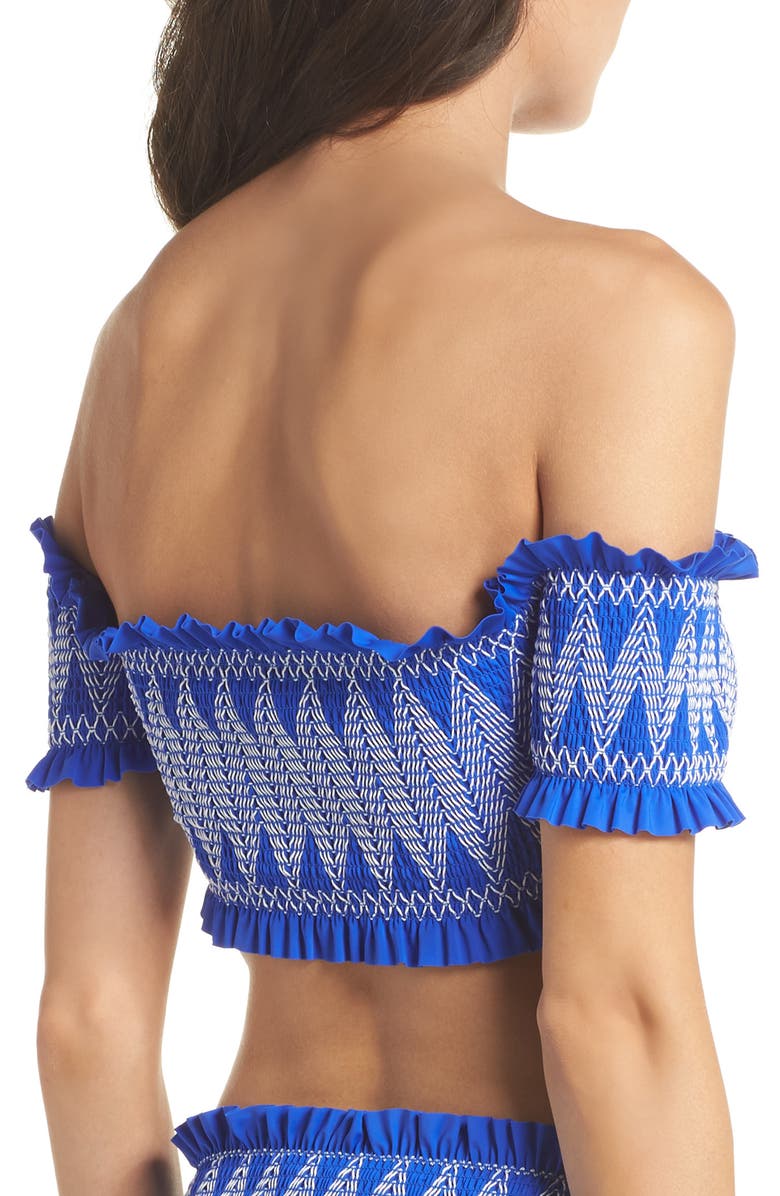 Ted Baker London Smocked Bardot Bikini Top, Alternate, color,