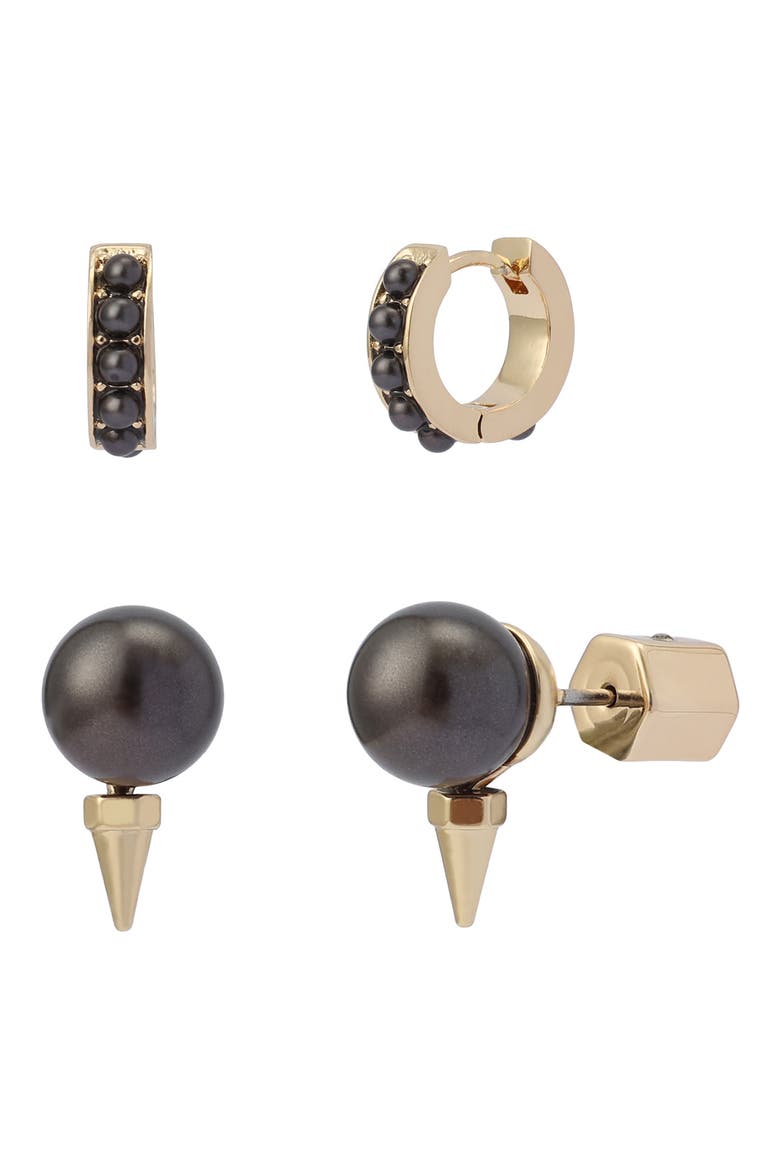 Spike Imitation Pearl Set of 2 Earrings, Main, color, GREY PEARL