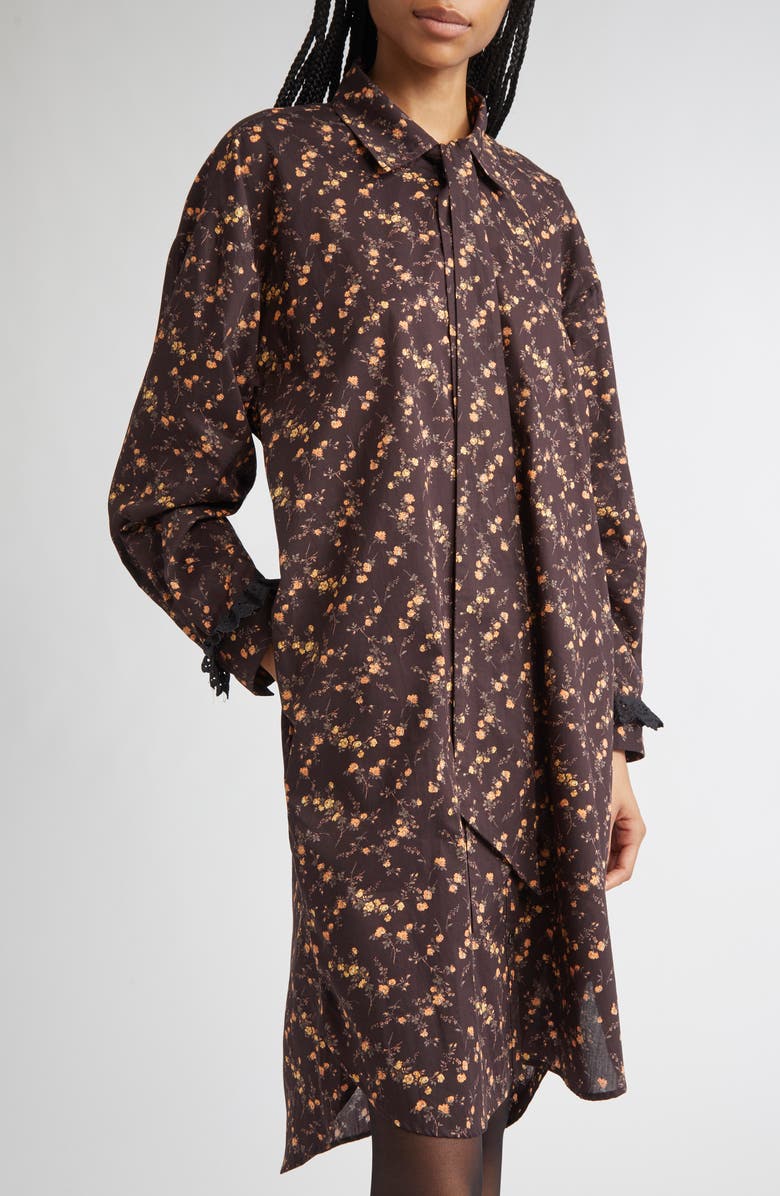 Meruert Tolegen Liberty London Floral Print Long Sleeve Shirtdress, Alternate, color, Brown