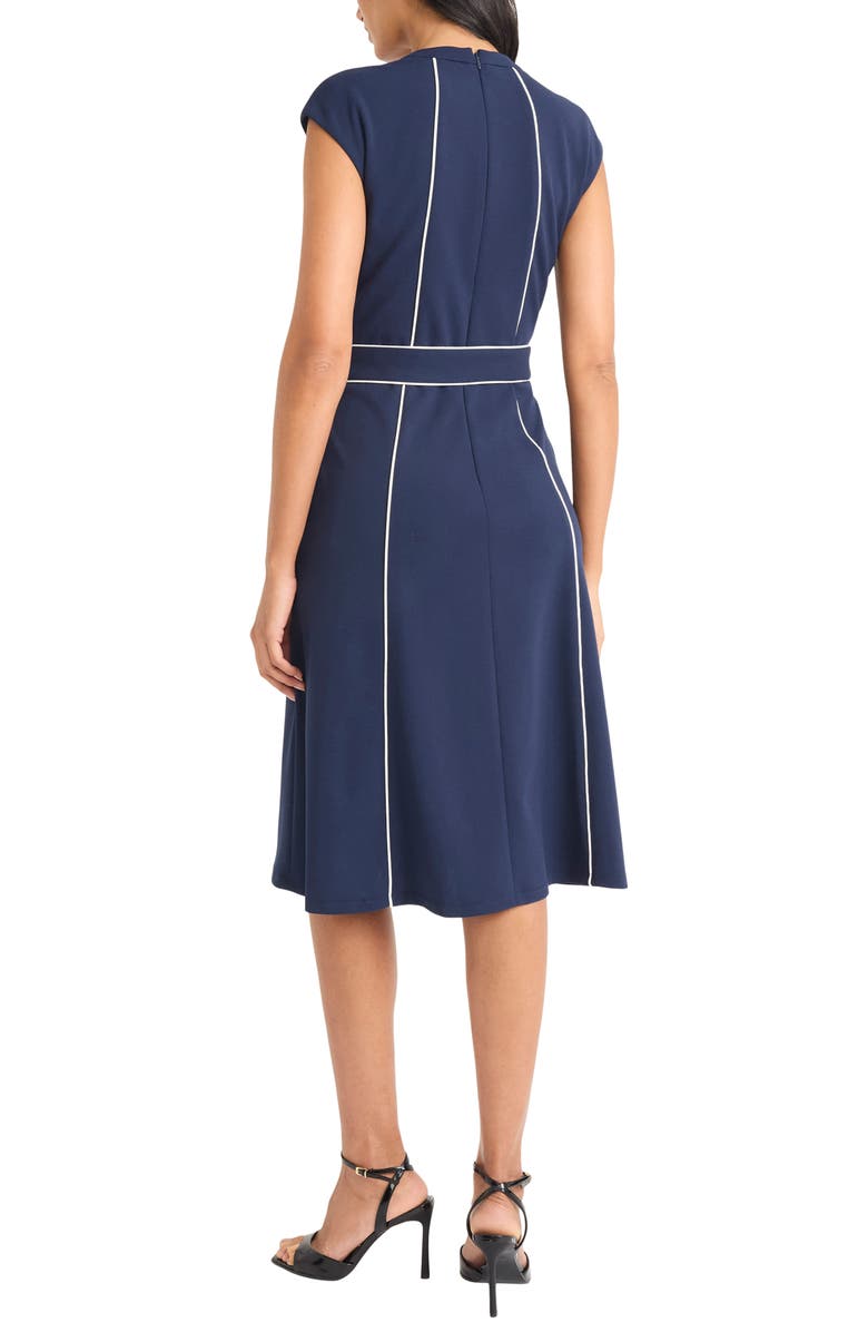Maggy London Contrast Piped Belted Midi Dress, Alternate, color, Navy Blazer