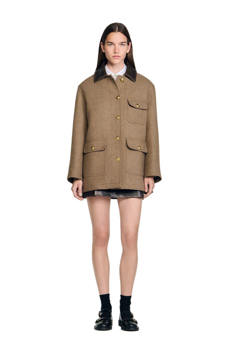 SANDRO Tweed coat, Alternate, color, Caramel