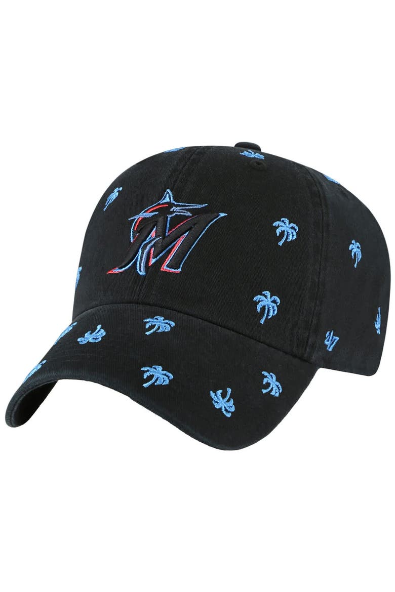 Women's '47 Black Miami Marlins Confetti Clean Up Adjustable Hat, Main, color, Black