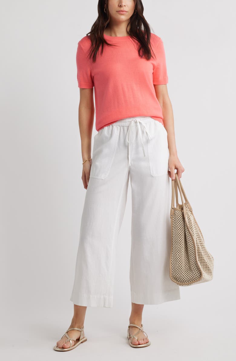 Caslon<sup>®</sup> Short Sleeve Merino Wool Blend Crewneck Sweater, Alternate, color, Coral Sugar