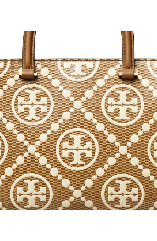 Tory Burch T Monogram Embossed Textured Leather Tote In Walnut