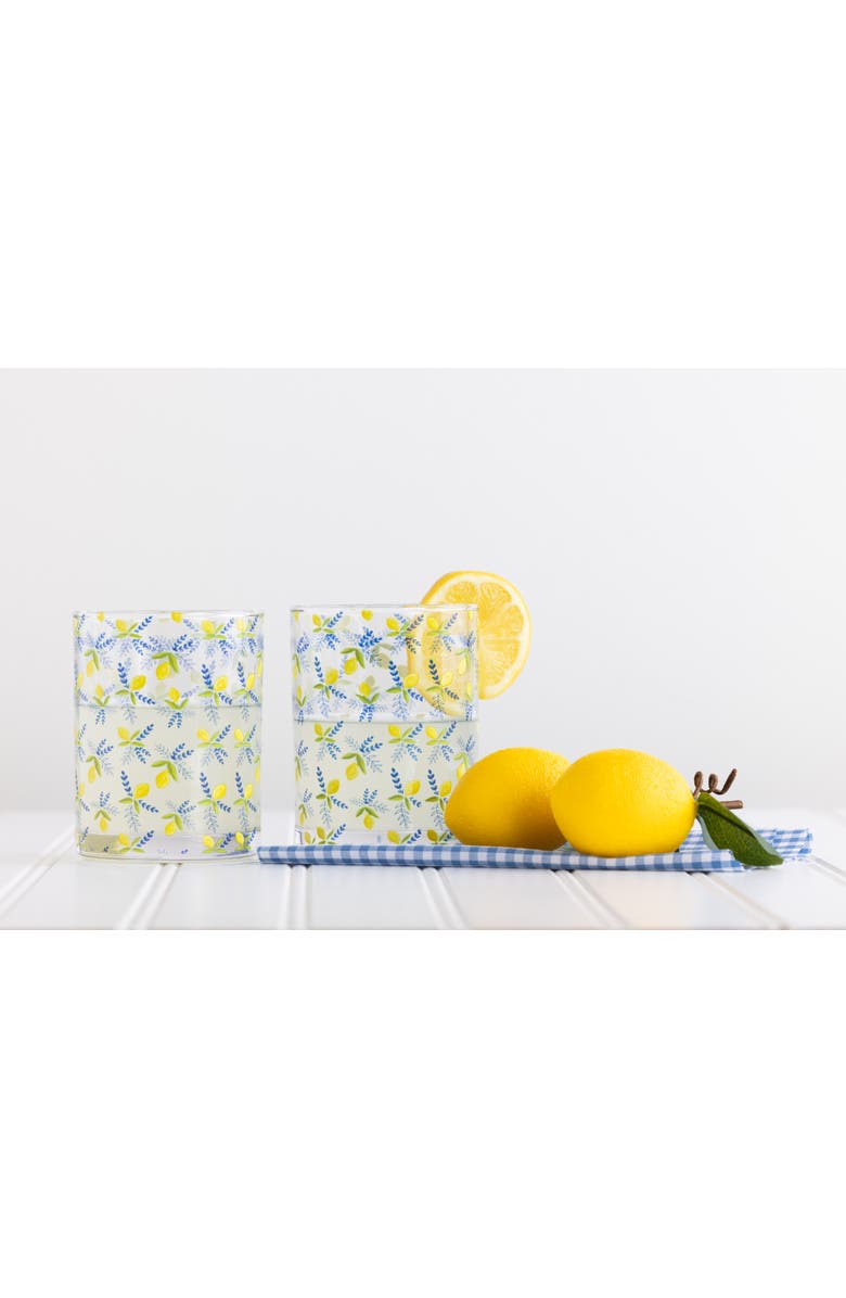 Transpac Glass Juice Cups Lemon Print Set of 2 Wood Multicolored for Spring Serving and Entertaining, Alternate, color, Multicolored