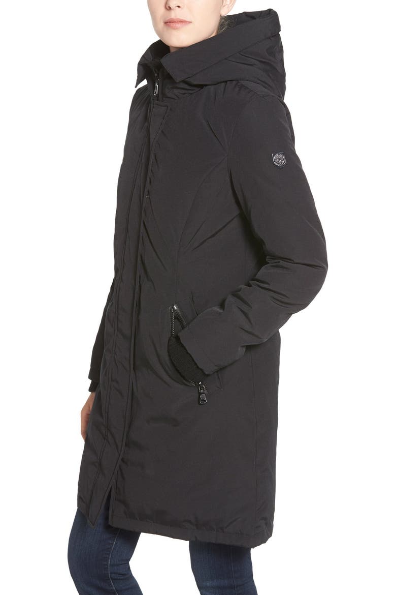 Down & Feather Fill Parka with Faux Fur Trim, Alternate, color, BLACK