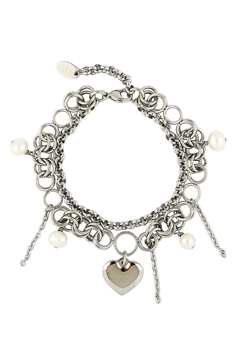 REBL Layered Charm Mixed Chain Bracelet, Main, color, Silver