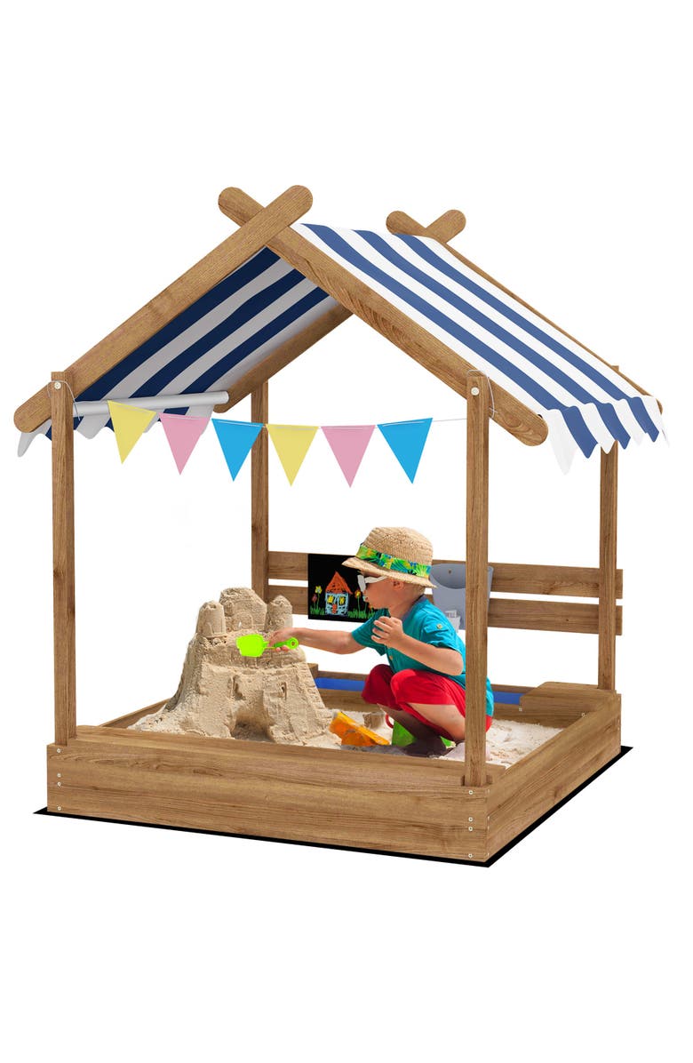 Outsunny Wooden Sandbox with Canopy, Sand Pit & Liner, Main, color, 