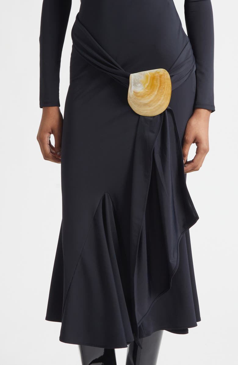CONNER IVES Shell Belt Long Sleeve Mermaid Dress, Alternate, color, Black