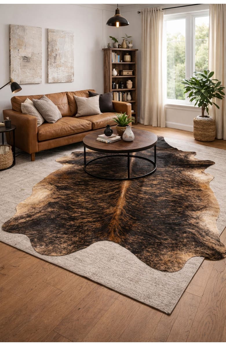 Rhacam Eco Hides Brindle Cowhide Rug 7'7" × 5'10", Alternate, color, Brindle