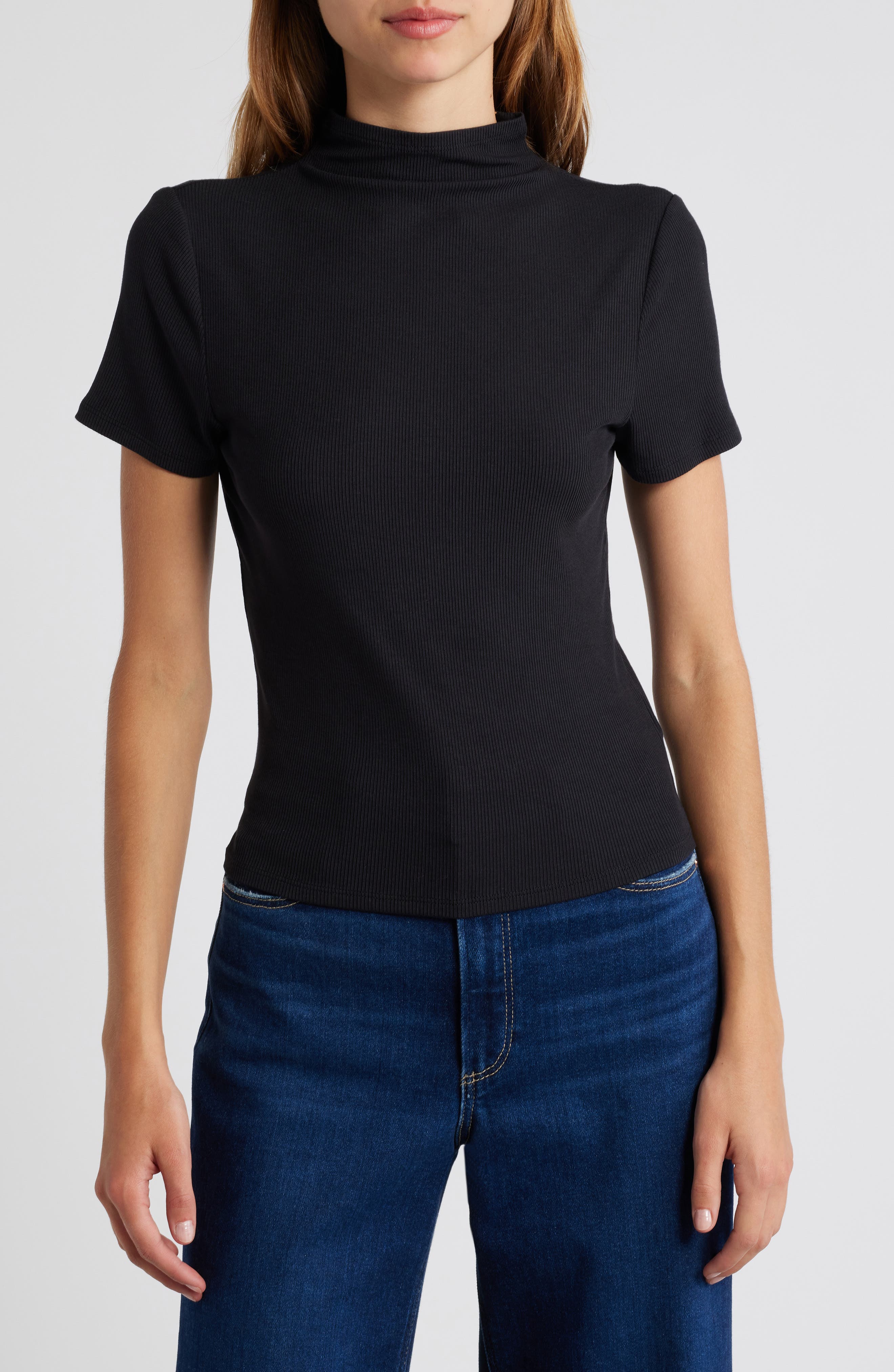 PAIGE Blanche Mock Neck Rib Top