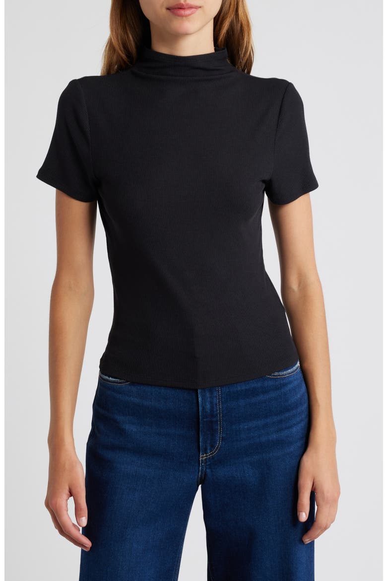 Blanche Mock Neck Rib Top, Main, color, BLACK