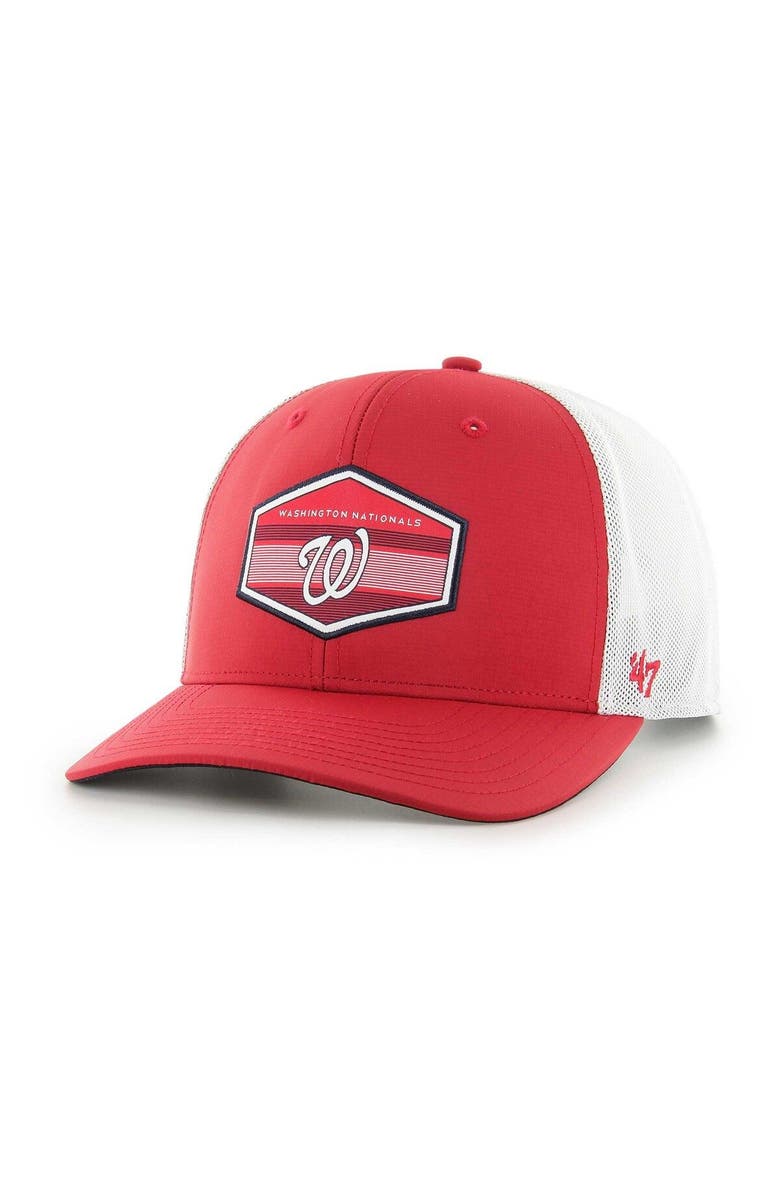 '47 Men's '47 Red/White Washington Nationals Burgess Trucker Snapback Hat, Main, color, Red