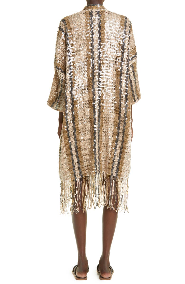Brunello Cucinelli Sequin Stripe & Fringe Open Front Ruana, Alternate, color, 