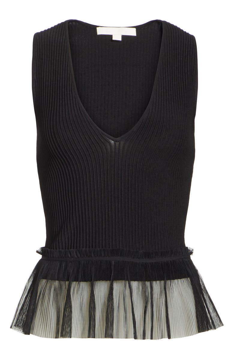 Simkhai Jonathan Simkhai Tulle Hem Ottoman Knit Tank, Alternate, color, Black