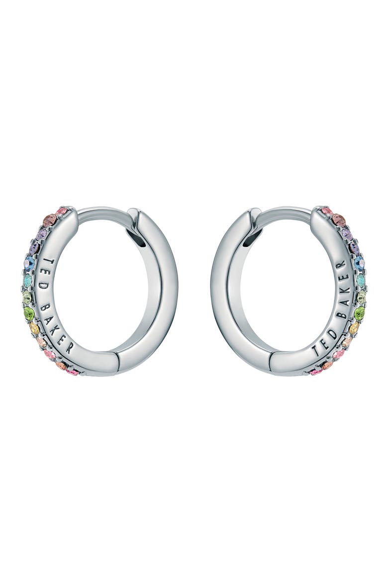Heplie Pavé Hoop Earrings, Alternate, color, SILVER TONE/ RAINBOW CRYSTAL