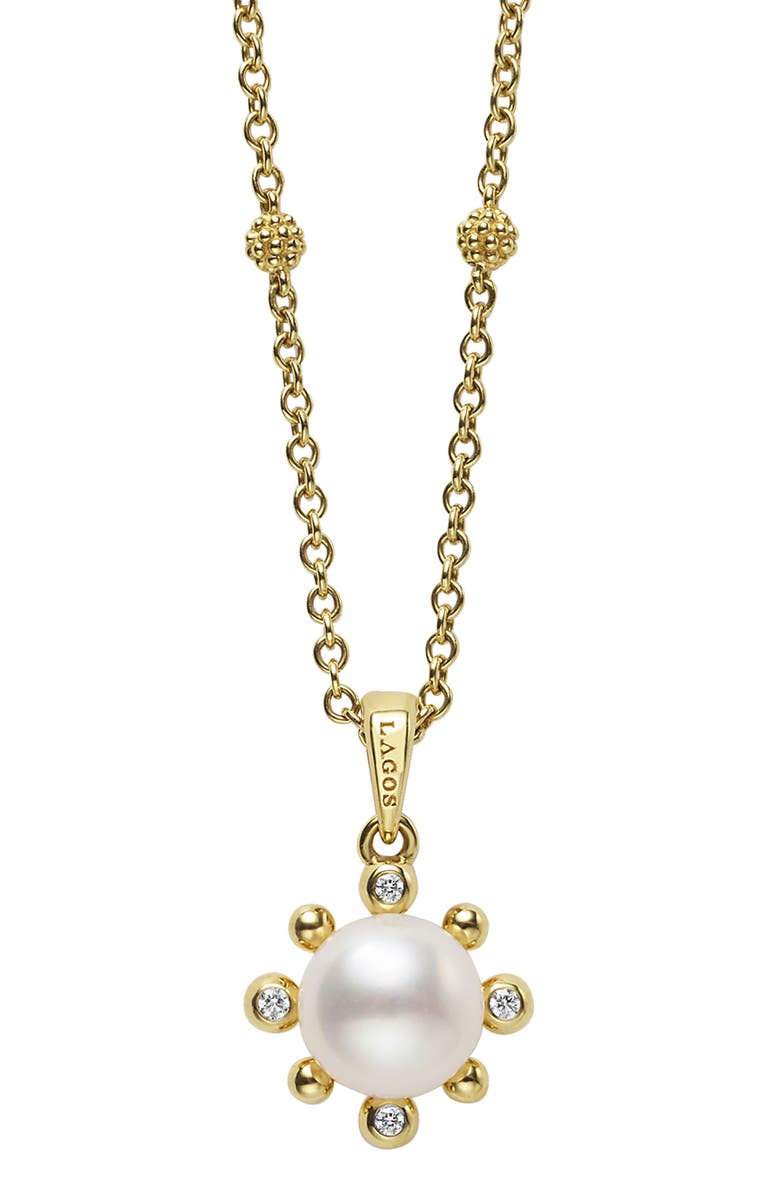 LAGOS 18K Luna Fleur Pearl 
Diamond Pendant Necklace, Alternate, color, Gold