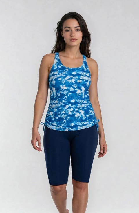 Maya Tankini Swim Top With Built-in Bra and Navy Long Bike Swim Shorts Set