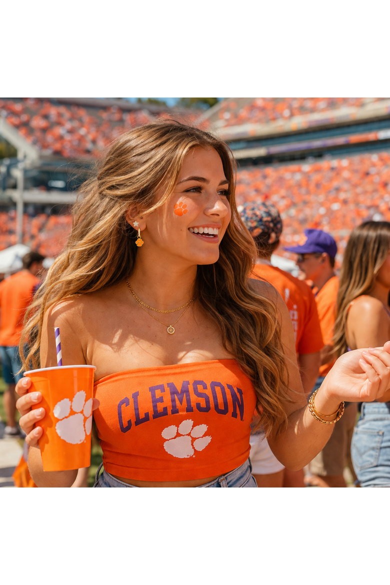 Clemson University Pennant Pair Earring Set, Alternate, color, Yellow Gold