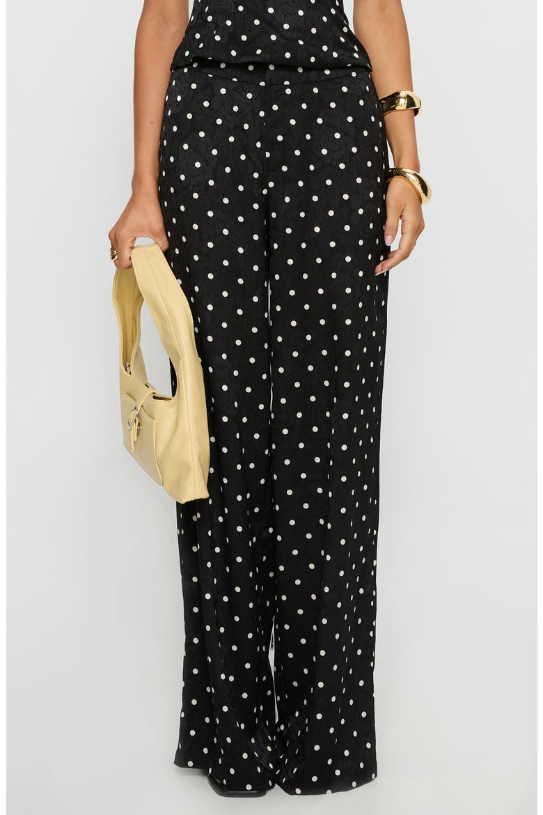 Powdered Sugar Polka Dot Strapless Top & Wide Leg Pants Set, Main, color, BLACK POLKA