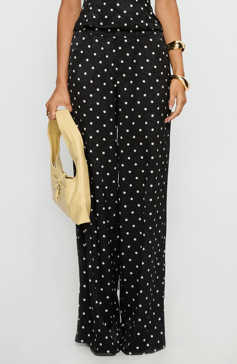 Princess Polly Powdered Sugar Polka Dot Strapless Top & Wide Leg Pants Set, Main, color, Black Polka