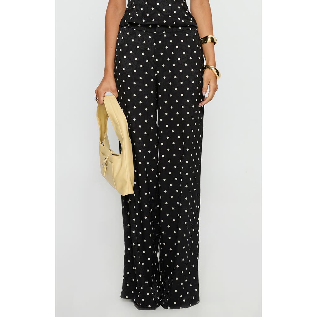 Princess Polly Powdered Sugar Polka Dot Strapless Top & Wide Leg Pants Set In Black
