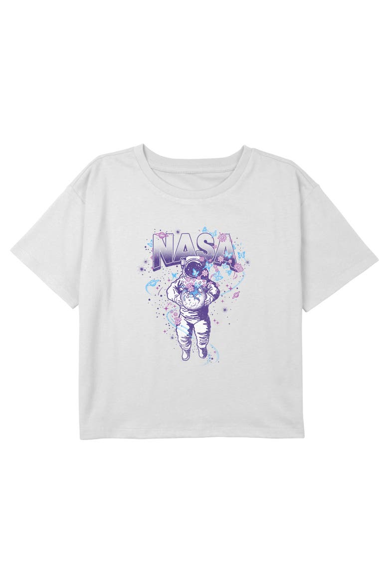 Girls NASA Floral Astronaut Drawing T Shirt, Main, color, White