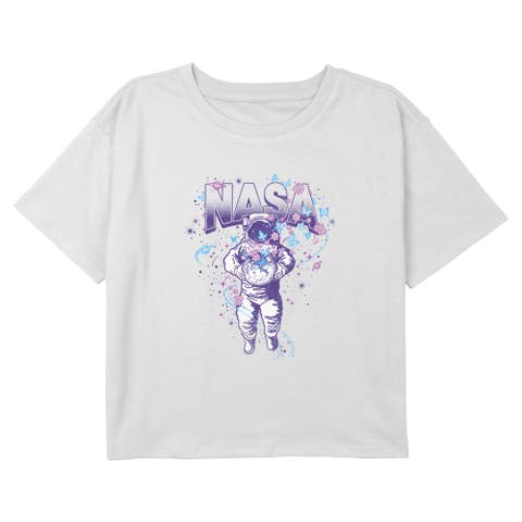 Girl's NASA Floral Astronaut Drawing  Graphic T-Shirt
