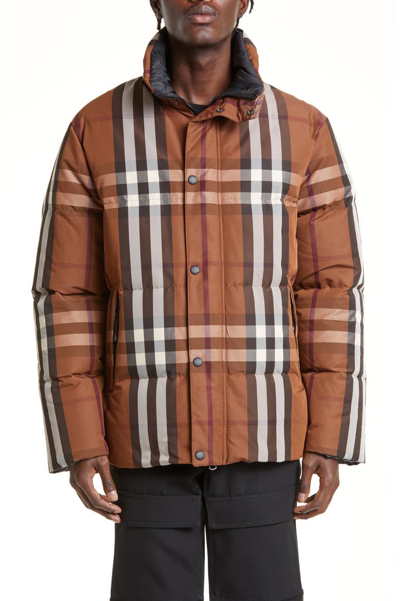 Digby Reversible Check Puffer Jacket, Main, color, DARK BIRCH BROWN IP