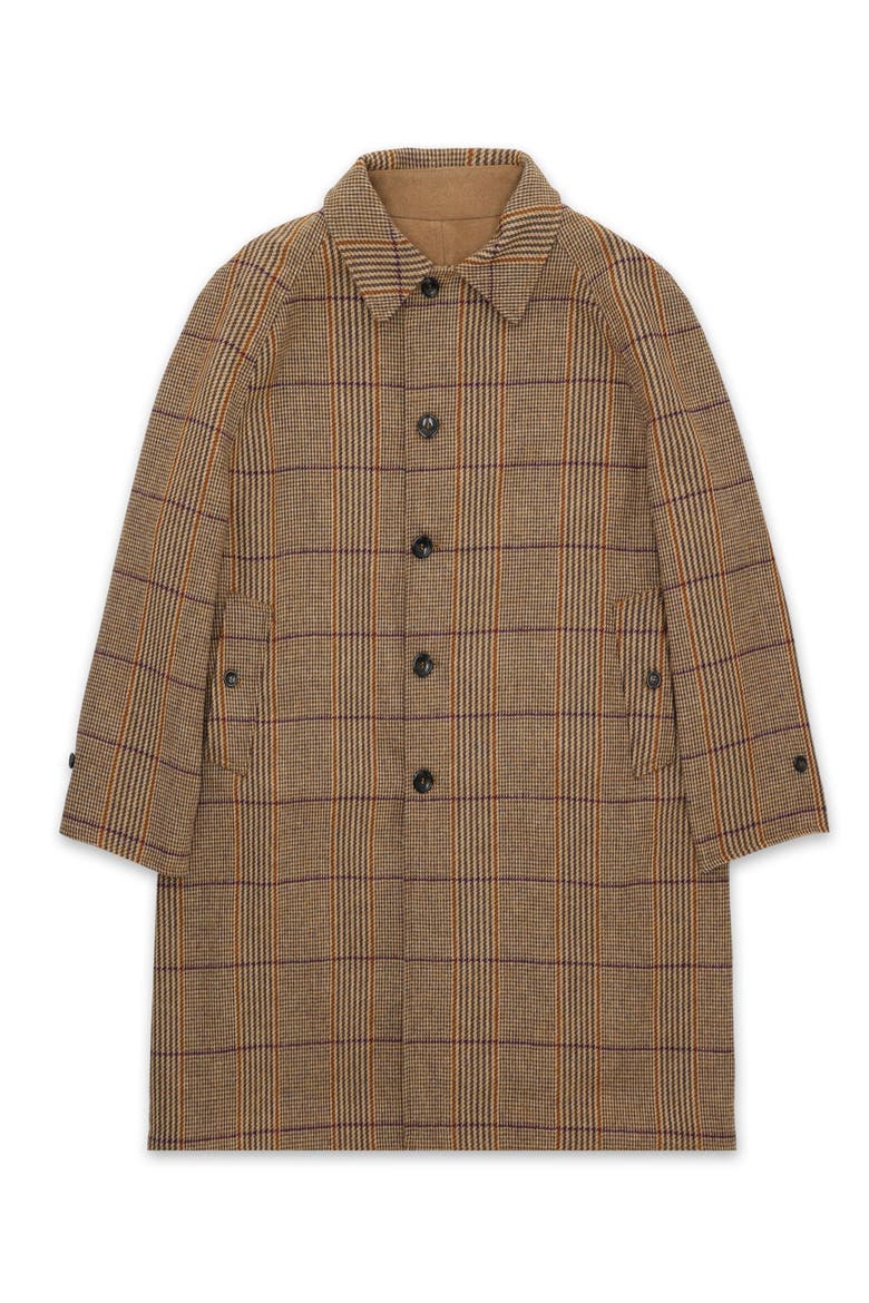 Stanford Check Wool Double-Faced Single-Breasted Coat, Main, color, BEIGE