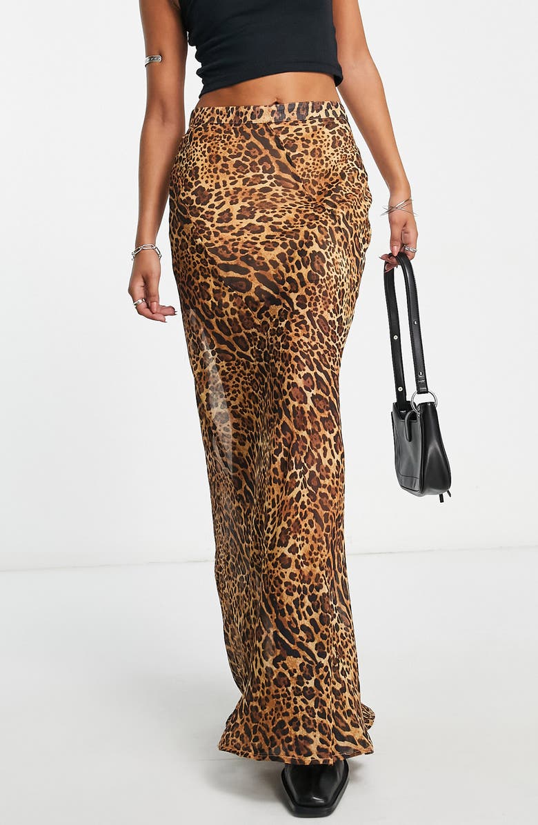 ASOS DESIGN Sheer Animal Print Maxi Skirt, Main, color, 