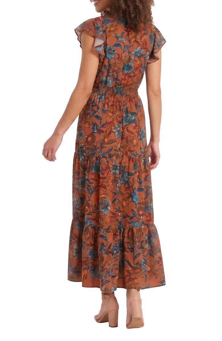 London Times Ruffle Flutter Sleeve Dress, Alternate, color, Tandoori Spice/ Melon